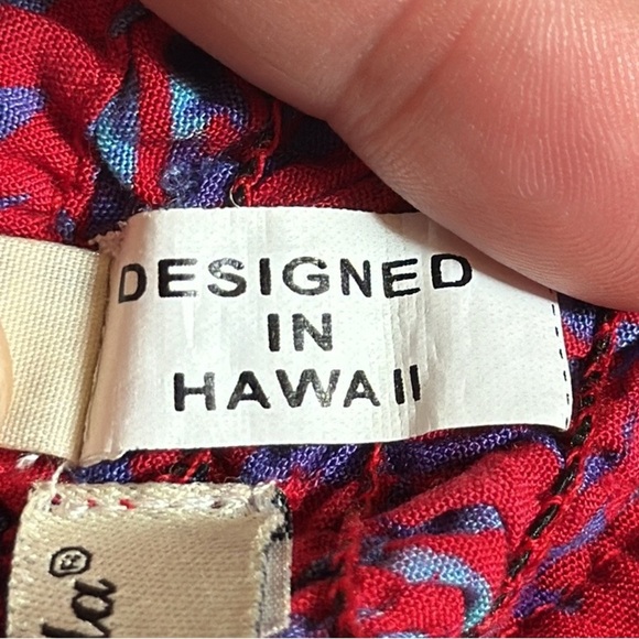 Hula Hula Red Blue Strapless Halter Dress Tie Neck O/S Made in‎ Hawaii Tropical - Picture 11 of 11
